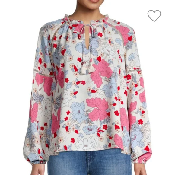 Anthropologie Sanctuary Meadow Floral Blouse long sleeves top oversized - Picture 12 of 13